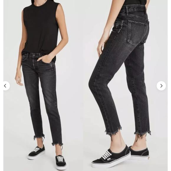 Moussy Vintage 27 Distressed Black Staley Tapered Jeans Button Fly Cotton Fray - Picture 13 of 15